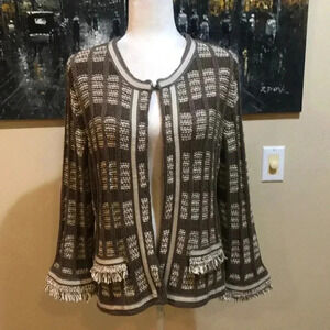 Chico’s Cotton Blend Open Front Cardigan w/Faux Pockets Bell Sleeves-Size 3